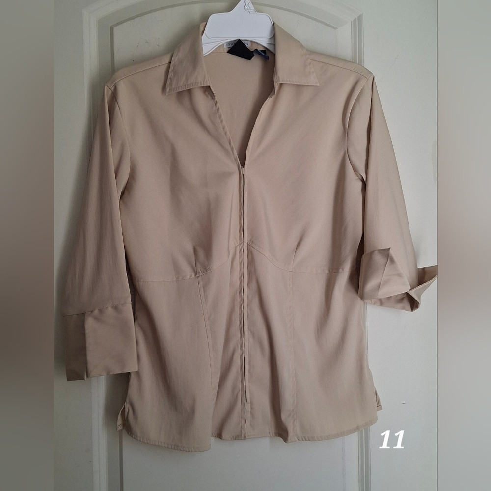 DCC Elegant Tan Women's Strech Blouse  3/4 Sleeve‎ M Boho Western Acadrmia Y2k